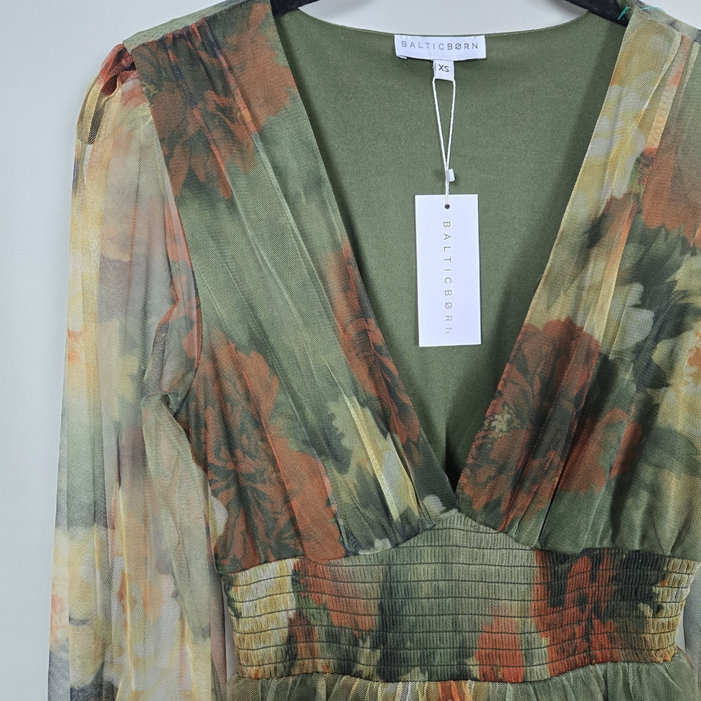 Baltic Born Womens Layla Tulle Maxi Dress XS Green Floral Mesh Forest Fairy NWT - Picture 4 of 8